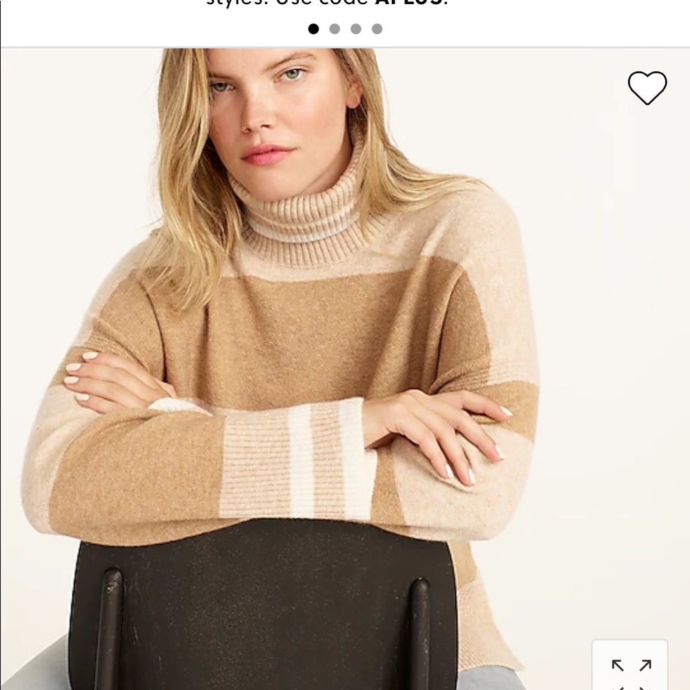 J crew Striped turtleneck sweater in Supersoft yarn BD045 Heather Linen camel - Picture 2 of 6